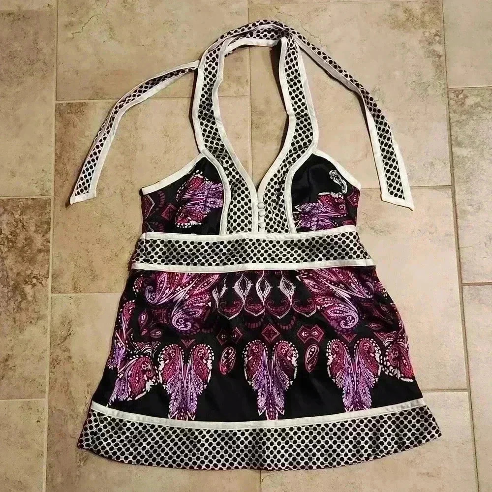 bebe Black and Purple Halter Top